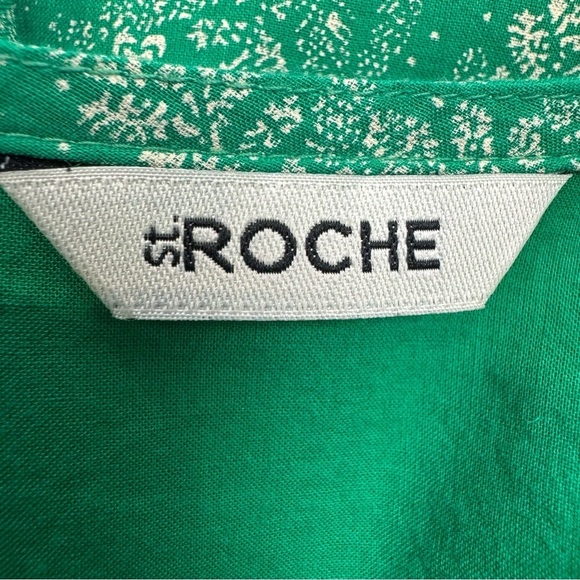 St. Roche Wrap Dress Short Sleeves Cotton Embroidery Green Floral Size XS Summer - Picture 12 of 16